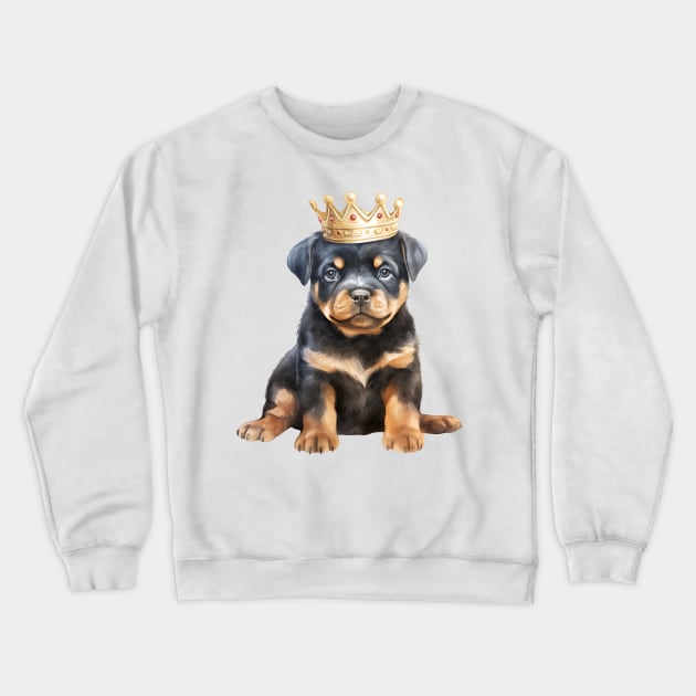 Watercolor Rottweiler Dog Wearing a Crown Crewneck Sweatshirt by Chromatic Fusion Studio